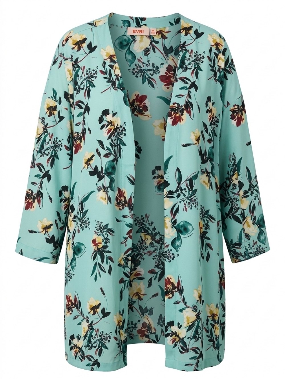 EVRI Women's Floral Kimono Robe - Teal and Multicolor
